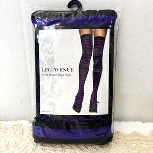 Leg Ave Purple & Blk Stripe Thigh Highs  NWT NOS One Size